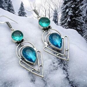 Blue Topaz Apatite Handmade Dangle Earrings 925 Silver